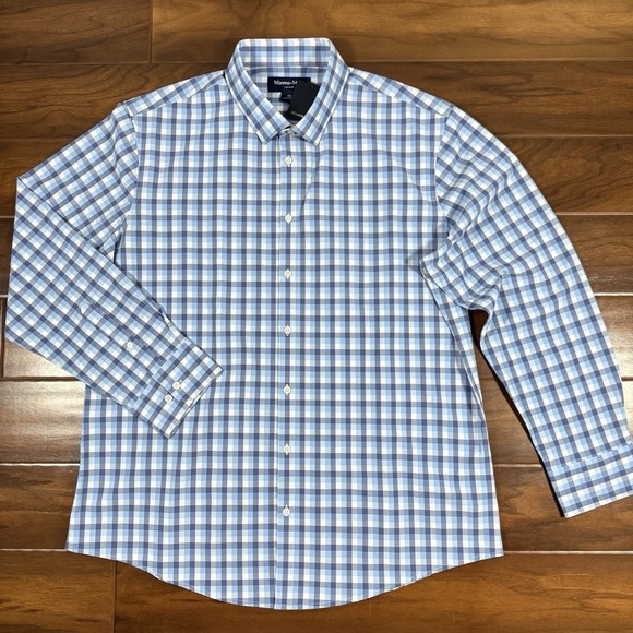 Mizzen + Main Men's Size XXL Blue Check Trim Fit Leeward Button Up Shirt L/S